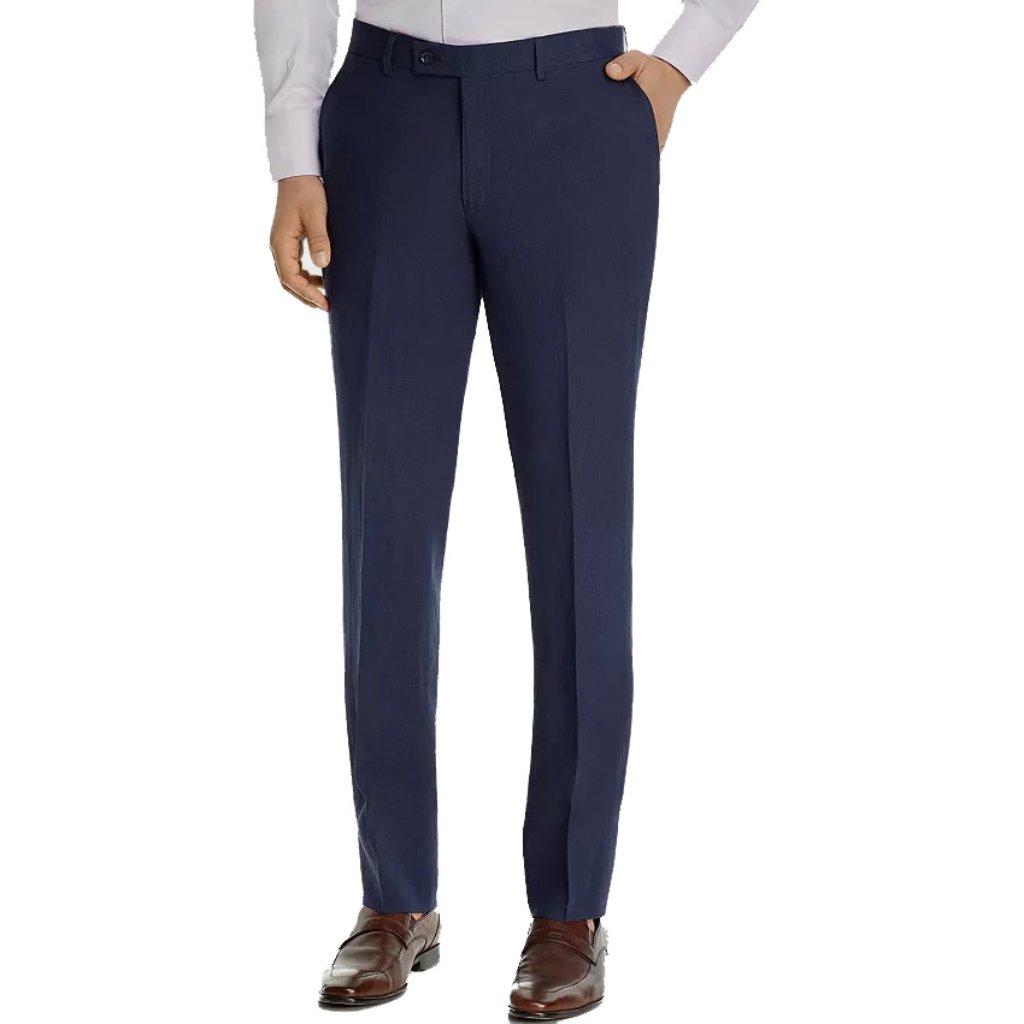 New Robert Graham Russell Modern Fit Linen Pants! 34 36 40 Navy Plain Front Slim